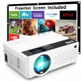 TMY Projector with 100 Inch Projector Screen, 1080P Full HD Supported Video Projector, Mini Movie Projector Compatible with TV Stick HDMI VGA USB TF AV, for Home Cinema & Outdoor Movie.